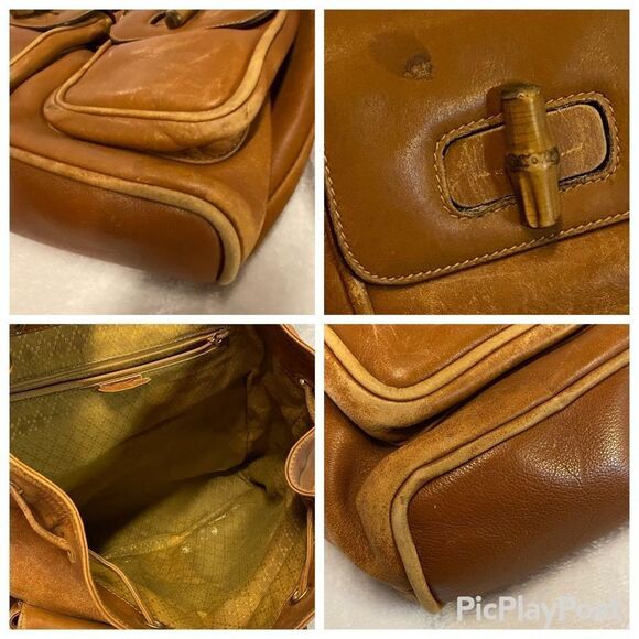 Authentic Gucci Brown Leather Bamboo Accent Mini Backpack / Large Purse *FLAWS* - Picture 12 of 12